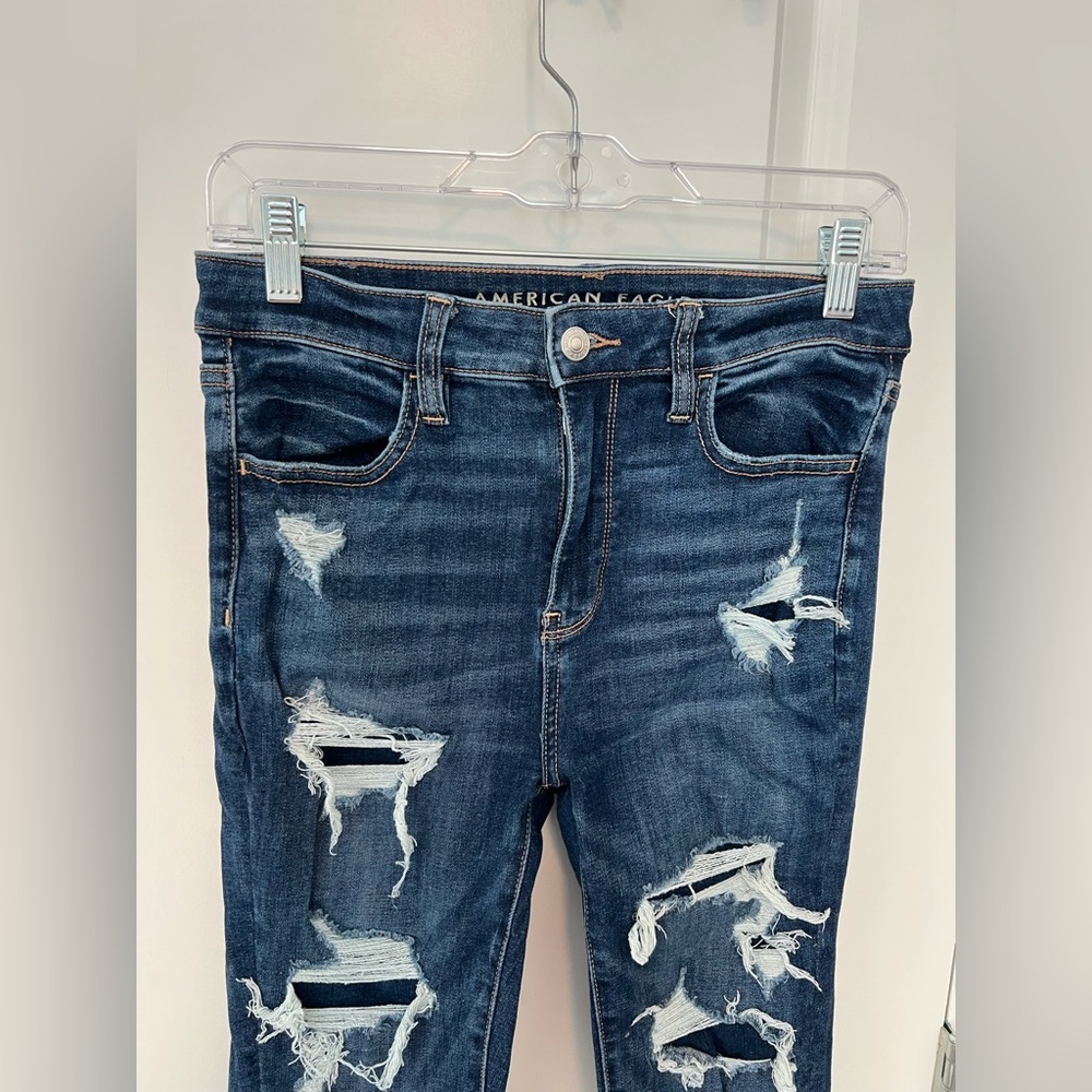 American Eagle Outfitters Dark Blue Distressed High Rise Jegging 4R - Picture 3 of 8